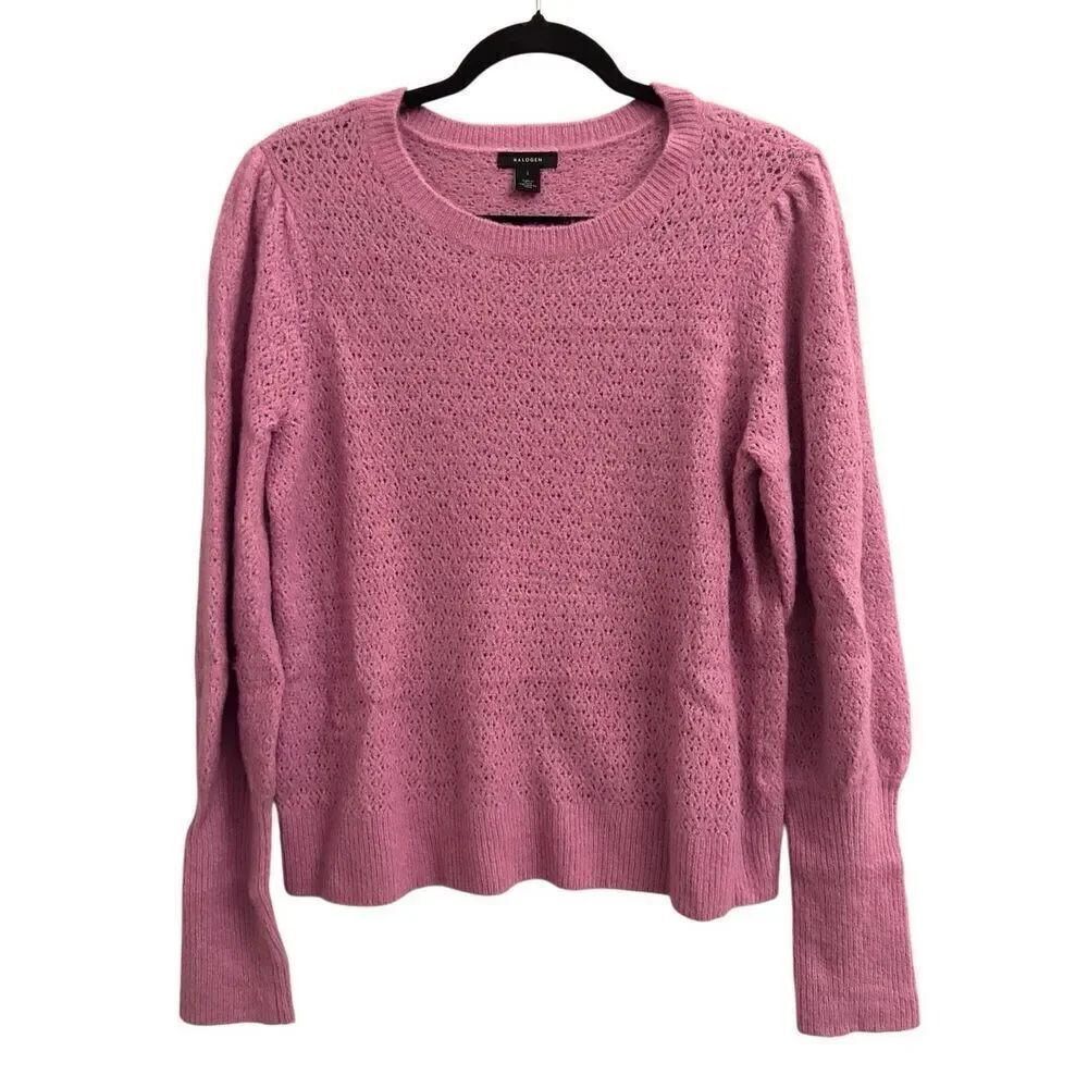 Halogen puff sleeves eyelet sweater size 1 lavender
